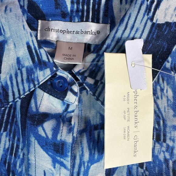 NEW Christopher & Banks Size Medium Linen Blend Button Collar Short Sleeve Top - Picture 7 of 9